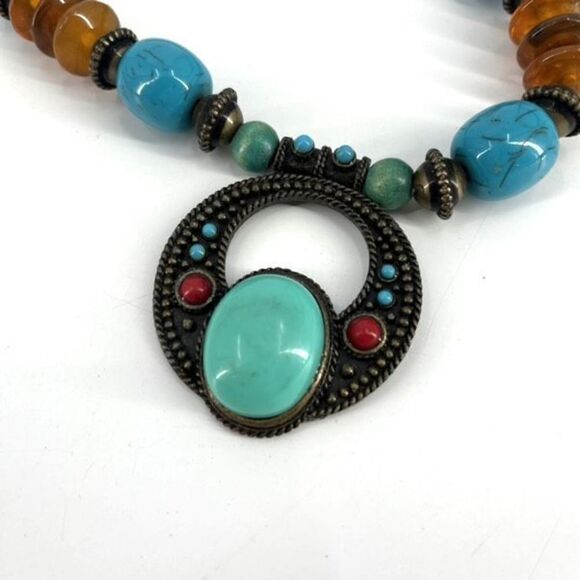 Chico’s Turquoise Southwestern Pendant Necklace Stunning bead chunky - Picture 3 of 3